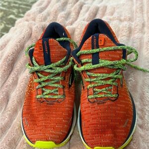 Brooks Ghost 13 Bright Orange and Green Athletic Shoes